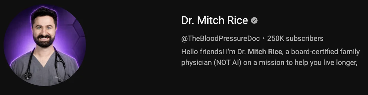 Dr. Mitch Rice, The Blood Pressure Doc channel on YouTube, 250K subscribers