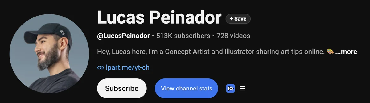Lucas Peinador, concept art and illustration channel on YouTube, 513K subscribers
