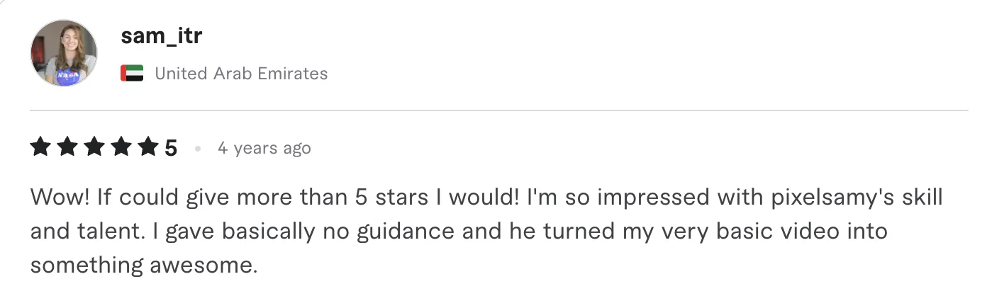 Five star review from sam_itr, United Arab Emirates: Wow! If could give more than 5 stars I would! I'm so impressed with pixelsamy's skill and talent. I gave basically no guidance and he turned my...