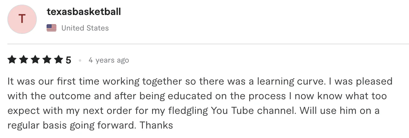 Five star review from texasbasketball, United States: It was our first time working together so there was a learning curve. I was pleased with the outcome and after being educated on the process I now...