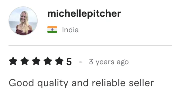 Five star review from michellepitcher, India: Good quality and reliable seller