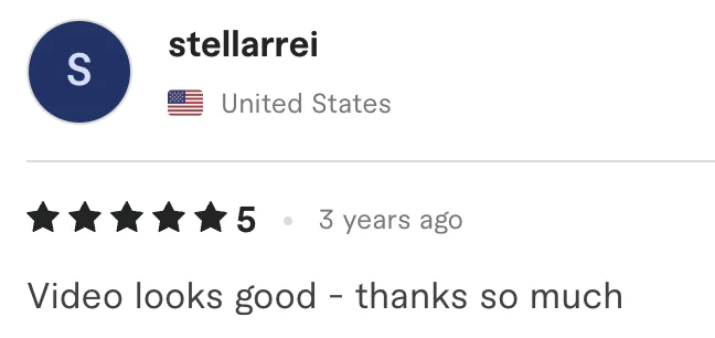 Five star review from stellarrei, United States: Video looks good - thanks so much