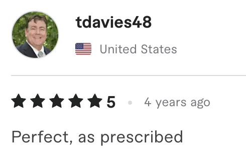 Five star review from tdavies48, United States: Perfect, as prescribed