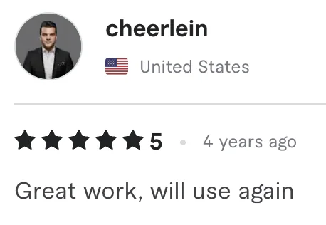 Five star review from cheerlein, United States: Great work, will use again