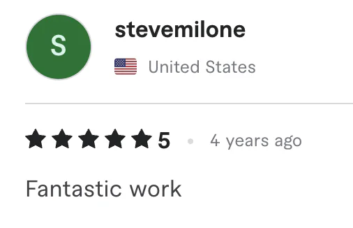 Five star review from stevemilone, United States