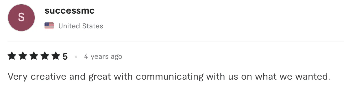 Five star review from successmc, United States: Very creative and great with communicating with us on what we wanted.